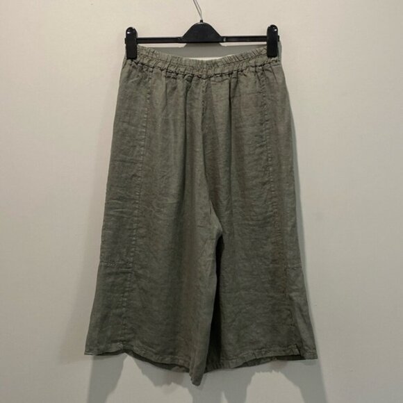 Angela Mara Green Linen Culotte Capris Pants Size Medium - Picture 5 of 14